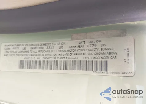 2008 Volkswagen New Beetle S from USA, damaged, VIN 3VWPF31Y38M415631